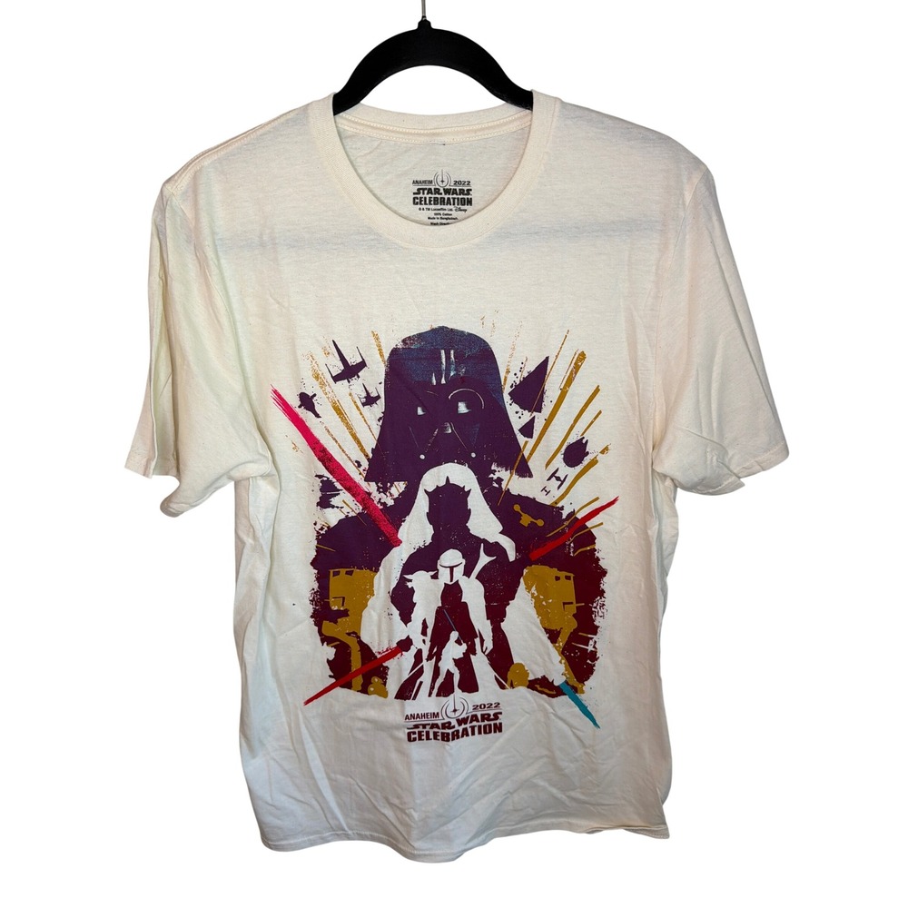 Star Wars Celebration 2022 Anaheim Darth Vader Ahsoka Mando Cream T-Shirt Mens L